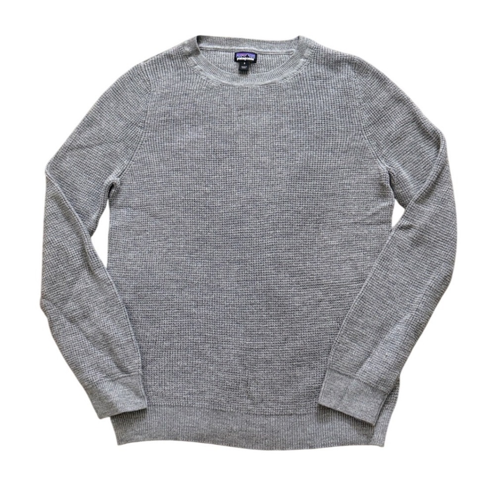 Patagonia Mens Grey Waffle Knit Crewneck Sweater Small Long Sleeve Merino ii39